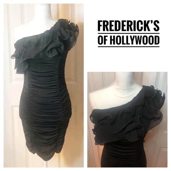 Frederick's of Hollywood Dresses & Skirts - SOLD! Frederick’s of Hollywood -Sexy One-shoulder Ruffle Black Dress
